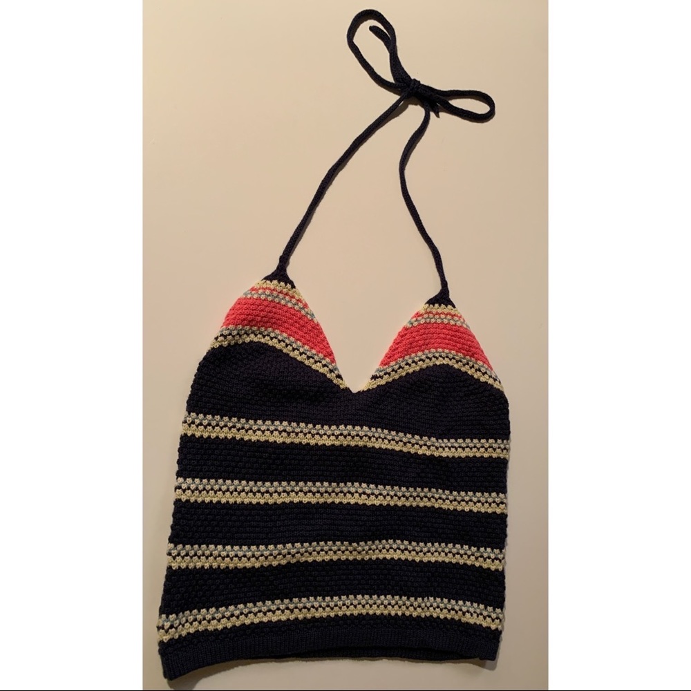 J.Crew Vintage Halter Top Navy Crochet Knit Size Small - used, great condition